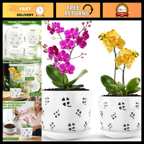 Ceramic orchid pots - 6", &