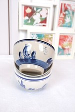 3 Vintage 1960s Delft Style Pottery Bowl Windmill Sailboats Scenic Vintage Hand