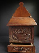 A LARGE EARLY 19TH CENTURY CARVED WOODEN KITCHEN SALT BOX, SIMPLE FOLK ART