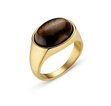 Semi-Precious Tiger's Eye Statement Ring - 18k Gold Plated
