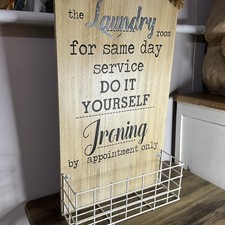 The Laundry Room wall hanging slogan sign with storage basket 