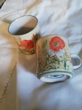 Tain Pottery Red Poppy Pair of Coffee Tea Cups / Mugs Small 