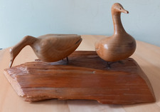 Geese/Ducks Hand-Carved Wooden Figurine Signed L J Pelletier Vintage