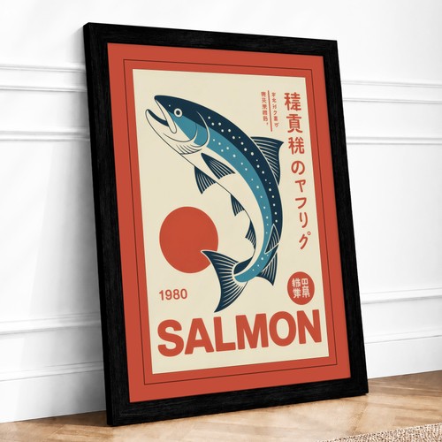 Leaping salmon art deco framed - leaping,