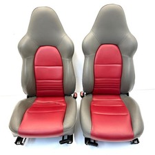 Porsche 996 986 Boxster Grey & Red Leather Sports Wingback Half Electric Seats