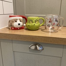 3 Christmas Mugs Cockapoo, Grinch & Xmas Tree/nutcracker