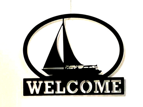 Sailboat welcome sign metal - sailboat,
