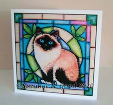 Birman cat art birthday greetings card from original painting Suzanne Le Good