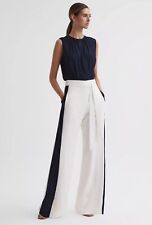 REISS IVY WIDE LEG SIDE STRIPE JUMPSUIT in IVORY/NAVY BLUE