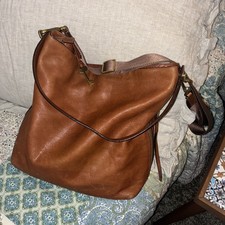Authentic FOSSIL Tan REAL LEATHER Crossbody Tote Bag fab condition 