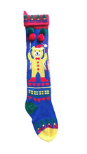 Vintage Knitted Christmas Stocking Pom Poms 68cm Retro Teddy Bear Balloon Kids