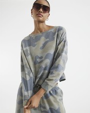 River Island Womens Sweatshirt Green Long Sleeve Camouflage Crew Jumper Top