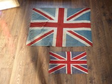 2 X VINTAGE 1940'S UNION JACK BRITISH FLAGS, COTTON MADE, ATTIC FIND, MILITARY ?