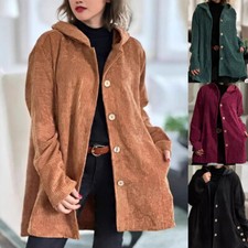 Womens Button Hooded Corduroy