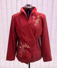 Unbranded Deep Red Silk Embroidered Long Sleeved Fitted Chinese Jacket Size 10