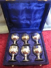 set of 6 EPNS goblets in original box. Unbranded. Some tarnish. Nice design.