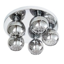 Litecraft Seren Ceiling Light Bathroom Flush Smoke Shaded 5 Arm - Polish Chrome 