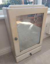 Vintage French medicine cabinet, bathroom wall cupboard, white wood, mirror