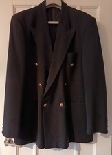 Vintage Marks & Spencer Navy Double Breasted Blazer Shiny Buttons 44" LONG VGC