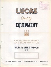 Riley RM 1½ Litre Saloon 1949 Lucas illustrated Spare Parts List No. CE524