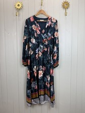 Size 12 Dark Navy Floral Satin Wrap Midi Dress Monsoon 