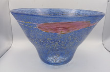 Vintage Blue & Pink Studio Art Glass Bowl Signed & Dated 1985