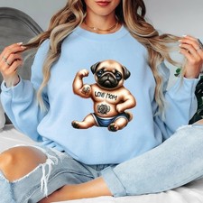 Love Mom Pug Puppy Dog Breeds Animal Womens Sweatshirt Tattoo Graphic Jumper