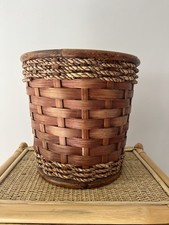 Vintage Woven Boho MCM Bin Waste paper Basket Planter 25cm X 25cm