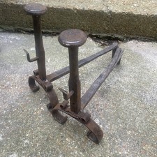 French Vintage Antique Cast Iron hand made Fireplace Andirons Fire-Dogs 