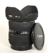 Sigma 10-20mm F/4-5.6 DC HSM EX Lens For Canon EF-S, Lens Caps & Hood, Good.