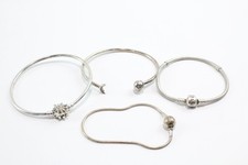 Sterling Silver Pandora Charm Bracelets Signed Branded Cuff Snowflake Bangle x 4