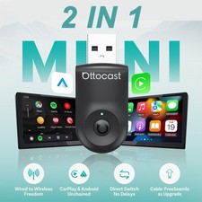 2in1 Ottocast Mini Wireless CarPlay Adapter +Android Auto Plug &Play w/Button UK