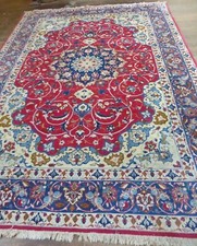 Antique Persian Oriental large wool rug 240 x 342cm red blue cream pink Isfahaan