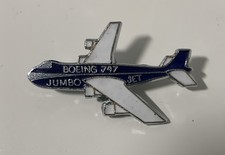 Vintage Boeing 747 Jumbo Jet Pin Badge - Blue White and Silver 1970s Retro Plane