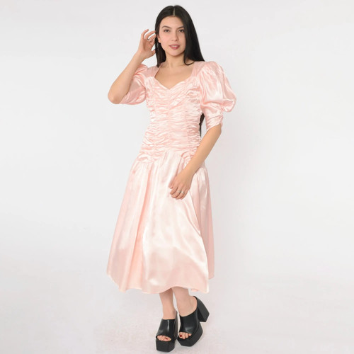 Vintage satin party dress 80s - dress,