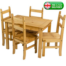 Small Natural Wooden Dining Table And 4 Chairs Set Kitchen Room Rustic Pine NEW