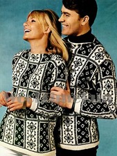 Knitting Pattern Mens & Womens Vintage Scandinavian Fair Isle Ski/Xmas Sweaters.