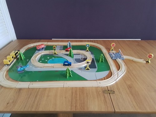 Wooden train track and - train, road
