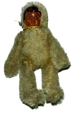 Antique Steiff? Mini Mohair Jointed Bear with Celluloid Doll Face - Eskimo?