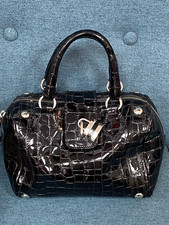 Russell &  Bromley mini croc  black leather bag small tote with padlock