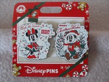 Mickey & Minnie Mouse Christmas Themed Pair Of Disney Pin Badges