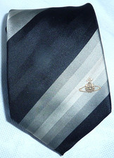 Mens Vivienne Westwood Tie Necktie Grey Silver Black Silk Stripe Made in Italy