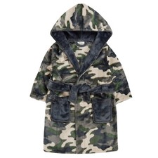 Childrens / Kids / Boys Winter Fleece Hooded Dressing Gown - Green Camo - 2-13yr