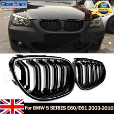 For BMW E60 E61 5 Series 03-10 Gloss Black Dual Slats Front Kidney Grille Grills