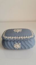 Vintage Wedgwood Blue Jasperware Fluted Flower Rectangle Lidded Box