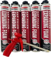 5x TRADE SOUDAL GAP FILLER GUN GRADE EXPANDING FOAM  PU FOAM 750ML + FREE GUN