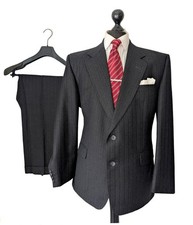 Gent's DAKS Jermyn St London Vintage Grey PINSTRIPE Two Piece SUIT 44S W38" L30"