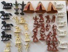 Vintage Plastic Cowboys & Indians Figures with Horses & Teepees Lot