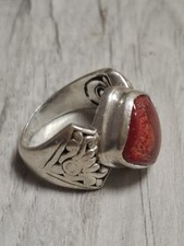 Vintage Sterling Silver Red Coral Ring