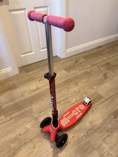 Micro Maxi Deluxe Foldable LED Red Scooter Adjustable - Good Condition Ages 5-12